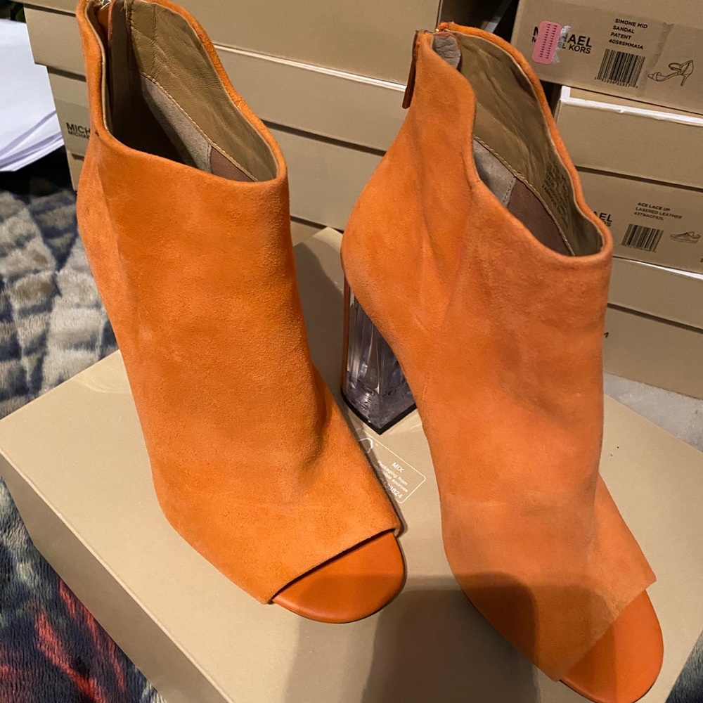 Calvin Klein Leather Peep Toe Ankle Fashion Boots